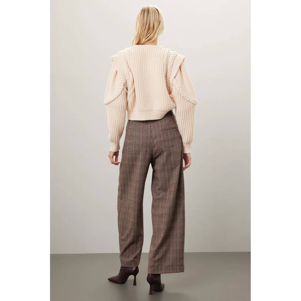 Ronny Kobo Collective Cream Cable Knit Cropped Sweater Ruffle Shoulder Small - Picture 2 of 7